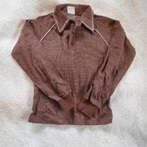 Vintage 1970's Long Sleeved Polo Shirt w/Contrasting Stitching, Sz M (10-12)